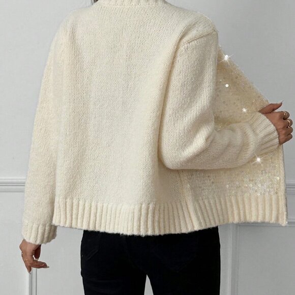 Apricot Casual Women's Fashion Sequin Knit Zip-Up Cardigan - Picture 2 of 6